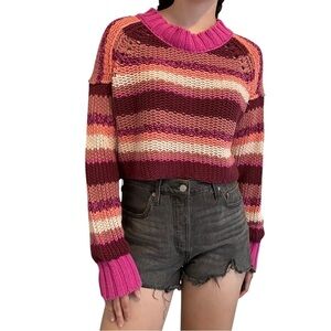 Free People Cropped Sweater Pink Knit Boho Casual Fall Indie Dainty Size Small